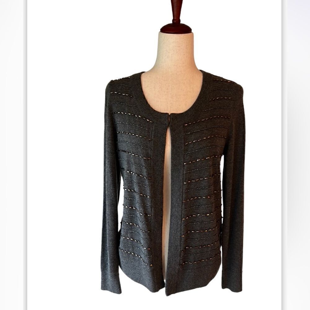 Talbots Grey w beading Lambswool Cardigan sweater Women’s S New w Tags